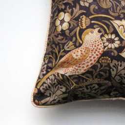William Morris Strawberry Thief, Arts & Crafts, Dark Purple, Gold, Brown Birds Cotton Cushion Cover, Throw Pillow Home Decor - thumbnail 3