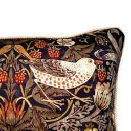 William Morris Strawberry Thief, Arts & Crafts, Dark Purple, Gold, Brown Birds Cotton Cushion Cover, Throw Pillow Home Decor - thumbnail 2