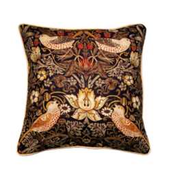 William Morris Strawberry Thief, Arts & Crafts, Dark Purple, Gold, Brown Birds Cotton Cushion Cover, Throw Pillow Home Decor - thumbnail 1