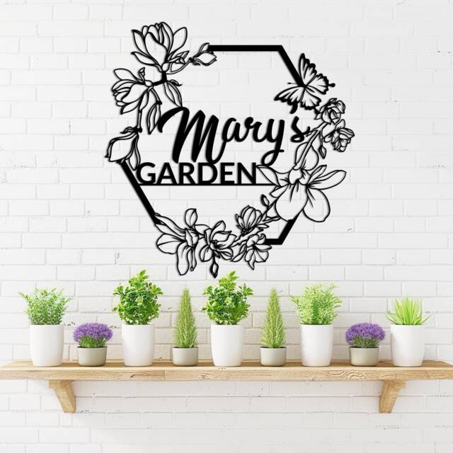 Custom Garden Wall Art Personalized Metal Flower Sign Gardener Name Gate Papa's Home Gift - image 1