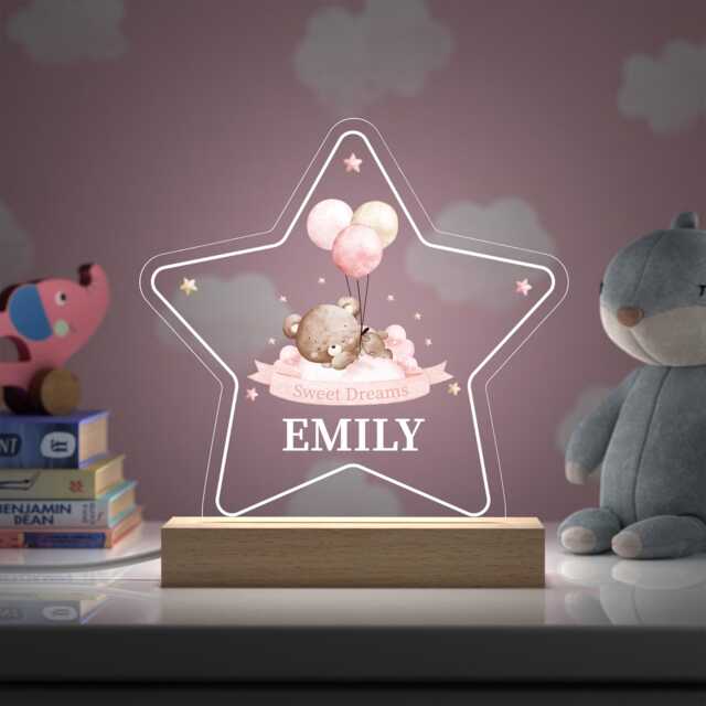 Personalised Baby Girl Night Light Gift, Custom Pink Nursery Sleep Lamp - image 1