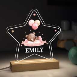 Personalised Baby Girl Night Light Gift, Custom Pink Nursery Sleep Lamp - thumbnail 3