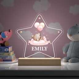 Personalised Baby Girl Night Light Gift, Custom Pink Nursery Sleep Lamp - thumbnail 1