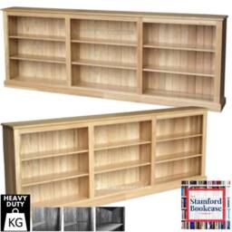 Solid Oak 3Ft X 8Ft Low Bookcase, Adjustable Library Display Shelving Unit - thumbnail 2
