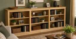 Solid Oak 3Ft X 8Ft Low Bookcase, Adjustable Library Display Shelving Unit