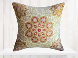 Red & Gold Medallion Pillow Cover - Farmhouse Decor, 100% Cotton - thumbnail 1