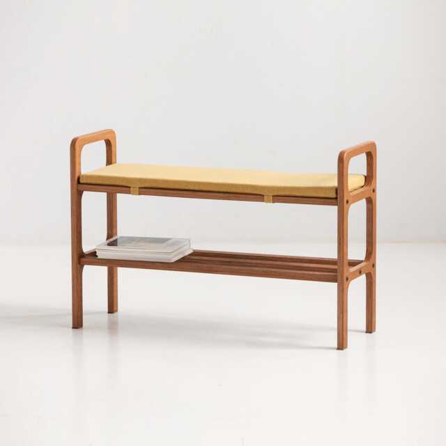 Mid-Century Entryway Cushioned Bench, Bench Cushion, Shoe Storage, Teak Shoe Narrow Small Scandinavian Bench - image 1