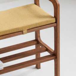 Mid-Century Entryway Cushioned Bench, Bench Cushion, Shoe Storage, Teak Shoe Narrow Small Scandinavian Bench - thumbnail 2