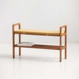 Mid-Century Entryway Cushioned Bench, Bench Cushion, Shoe Storage, Teak Shoe Narrow Small Scandinavian Bench