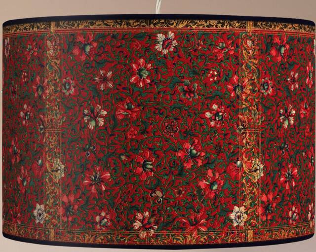 Vintage Floral Lampshade, Retro Floor Lamp, Red Flower Print - image 1