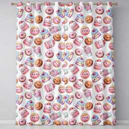 Cute Kawaii Donuts Cakes Desserts Beige Background Seamless Pattern Readymade Eyelet Ring Top Thermal 100% Blackout Curtains - thumbnail 2