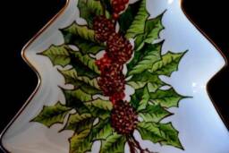 Porcelain Christmas Tree Bowl, Hand-Decorated With Holly, Red Berries & Pine Cones - thumbnail 2