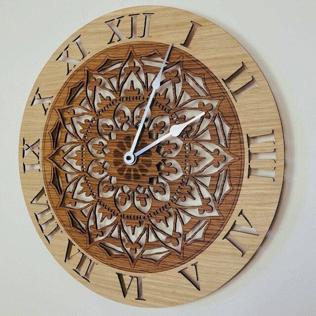 Handmade Wooden Two-Tone Silent Wall Clock Up To 90cm in Oak, Cherry Or Walnut - Silver Gold Hands - image 1