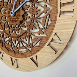 Handmade Wooden Two-Tone Silent Wall Clock Up To 90cm in Oak, Cherry Or Walnut - Silver Gold Hands - thumbnail 2