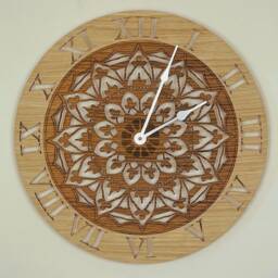 Handmade Wooden Two-Tone Silent Wall Clock Up To 90cm in Oak, Cherry Or Walnut - Silver Gold Hands - thumbnail 4