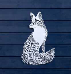 Large 51cm Fox Metal Wall Plaque -White Hanging Indoor Outdoor Floral Tree Decor - thumbnail 1