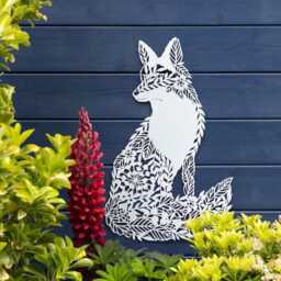 Large 51cm Fox Metal Wall Plaque -White Hanging Indoor Outdoor Floral Tree Decor - thumbnail 2
