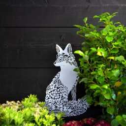 Large 51cm Fox Metal Wall Plaque -White Hanging Indoor Outdoor Floral Tree Decor - thumbnail 3