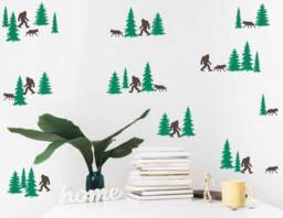 Sasquatch Decal, Big Foot Trees Nature Wall Wolf Forest Nursery Baby Room Decal - thumbnail 1