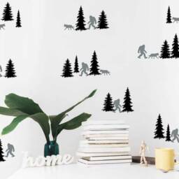 Sasquatch Decal, Big Foot Trees Nature Wall Wolf Forest Nursery Baby Room Decal - thumbnail 2