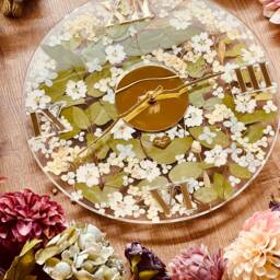 Clock, Wall Clock, Resin Art Grandfather Decoration, Art, Object, Gift, Flowers, Hydrangeas, Eucalyptus - thumbnail 2