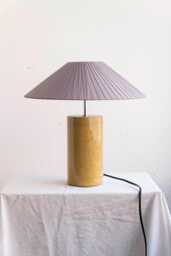 Handmade Ceramic Table Lamp, A Lighting & Decorative Object. Bright Yellow Base Dark Gray Ribbon Shade - thumbnail 1