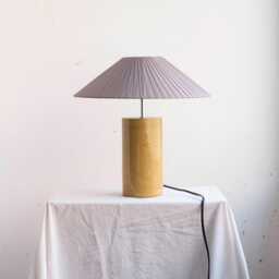 Handmade Ceramic Table Lamp, A Lighting & Decorative Object. Bright Yellow Base Dark Gray Ribbon Shade - thumbnail 2