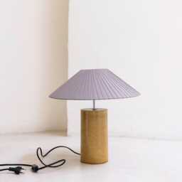 Handmade Ceramic Table Lamp, A Lighting & Decorative Object. Bright Yellow Base Dark Gray Ribbon Shade - thumbnail 3