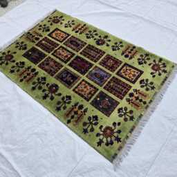 3??5 Ft Handwoven Persian Green Rug With Colorful Tribal Garden Motifs - thumbnail 2