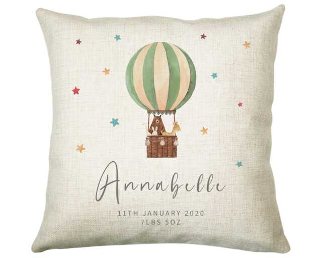 Personalised Baby Cushion New Gift Hot Air Balloon Printed Name Design - Pillow For Girls Boys Nursery Bedroom Decor Cs462 - image 1