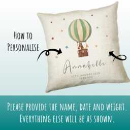 Personalised Baby Cushion New Gift Hot Air Balloon Printed Name Design - Pillow For Girls Boys Nursery Bedroom Decor Cs462 - thumbnail 3