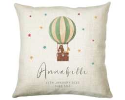 Personalised Baby Cushion New Gift Hot Air Balloon Printed Name Design - Pillow For Girls Boys Nursery Bedroom Decor Cs462 - thumbnail 1
