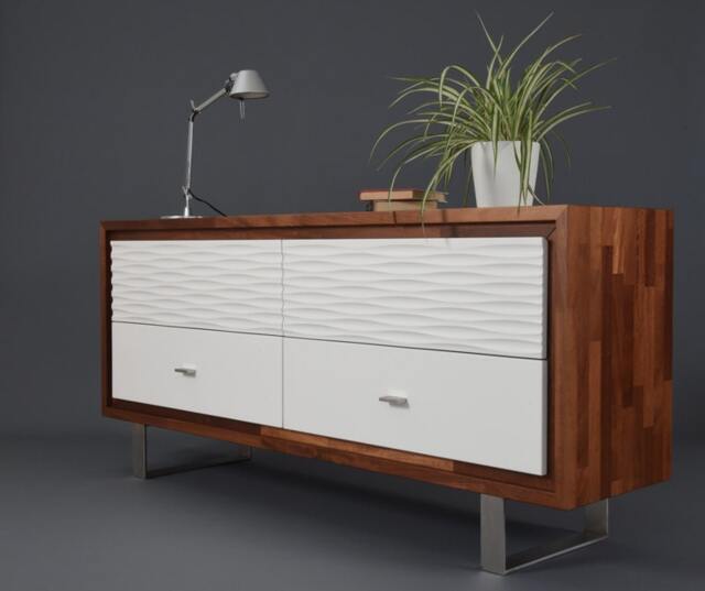 Cupboard/Iroko Solid Wood Sideboard With 4 Large White Decorated Drawers & Steel Legs Sideboard Handmade in Italy - image 1