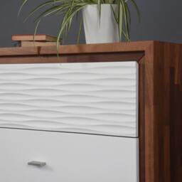 Cupboard/Iroko Solid Wood Sideboard With 4 Large White Decorated Drawers & Steel Legs Sideboard Handmade in Italy - thumbnail 3
