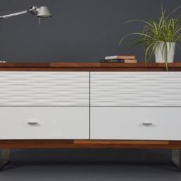 Cupboard/Iroko Solid Wood Sideboard With 4 Large White Decorated Drawers & Steel Legs Sideboard Handmade in Italy - thumbnail 2