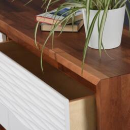 Cupboard/Iroko Solid Wood Sideboard With 4 Large White Decorated Drawers & Steel Legs Sideboard Handmade in Italy - thumbnail 4