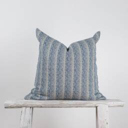 Woven Cotton Lumbar Pillow Cover, Blue Striped Kilim Style, Bamboo Reverse - thumbnail 3