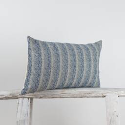 Woven Cotton Lumbar Pillow Cover, Blue Striped Kilim Style, Bamboo Reverse - thumbnail 2