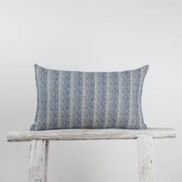 Woven Cotton Lumbar Pillow Cover, Blue Striped Kilim Style, Bamboo Reverse