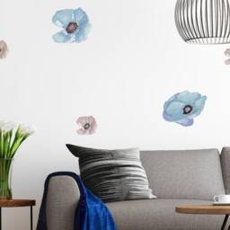 Poppy Wall Decals, Dark Sky Blue 6-Set Hand-Painted Decals For Walls, Tiles Furniture, Floral Tattoo Furniture Decal By Easysweethome - thumbnail 3