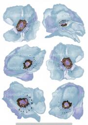 Poppy Wall Decals, Dark Sky Blue 6-Set Hand-Painted Decals For Walls, Tiles Furniture, Floral Tattoo Furniture Decal By Easysweethome - thumbnail 1
