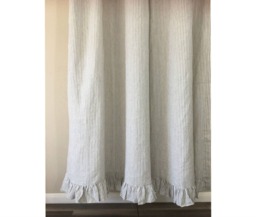 Grey Stripe Linen Shower Curtain Features Ruffle Hem - Mildew-Free, 72x72, 72x85, 72x94. Custom Curtains, Bathroom Curtain, Decor - thumbnail 1