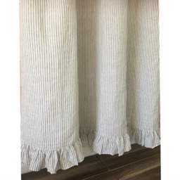 Grey Stripe Linen Shower Curtain Features Ruffle Hem - Mildew-Free, 72x72, 72x85, 72x94. Custom Curtains, Bathroom Curtain, Decor - thumbnail 4