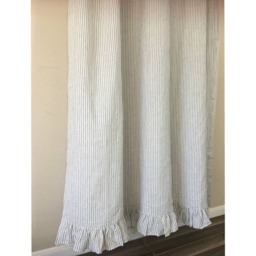 Grey Stripe Linen Shower Curtain Features Ruffle Hem - Mildew-Free, 72x72, 72x85, 72x94. Custom Curtains, Bathroom Curtain, Decor - thumbnail 2