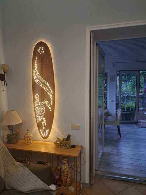 Surfboard Led Wall Light - Turtle Maori Pattern Coastal Sconce - image 1