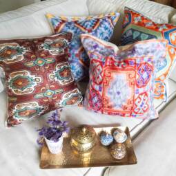Designer Hand Embroidered Decorative Throw Pillow Hemp + Cotton // Aztec Boho Bohemian Home Decor - thumbnail 1
