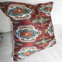 Designer Hand Embroidered Decorative Throw Pillow Hemp + Cotton // Aztec Boho Bohemian Home Decor - thumbnail 3