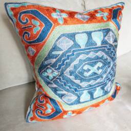 Designer Hand Embroidered Decorative Throw Pillow Hemp + Cotton // Aztec Boho Bohemian Home Decor - thumbnail 4