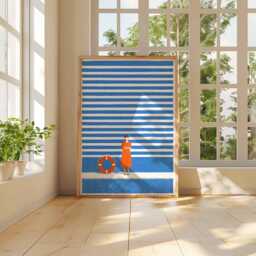 Beach Stripes Poster Print, Minimalist Coastal Wall Art, Modern Summer Illustration, Blue Orange Nautical Decor, Bold Graphic Artwork - thumbnail 2