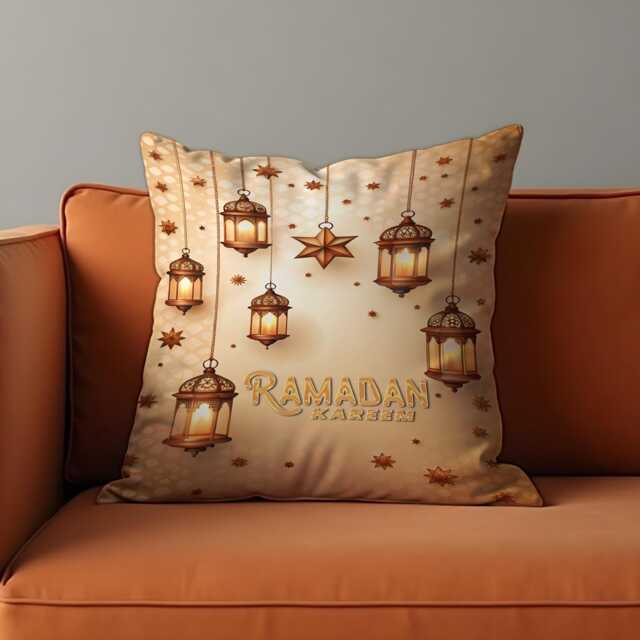 Ramadan Kareem Cushion Cover, Lantern Islamic Pillow Case, Eid Home Decor, Muslim Decorative Throw Pillowcase - image 1